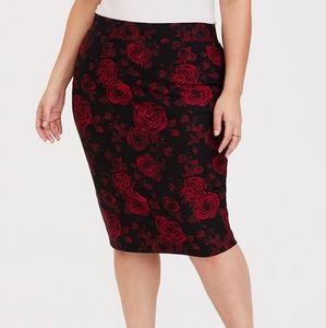 Torrid Roses Ponte Midi Pencil Skirt 2x